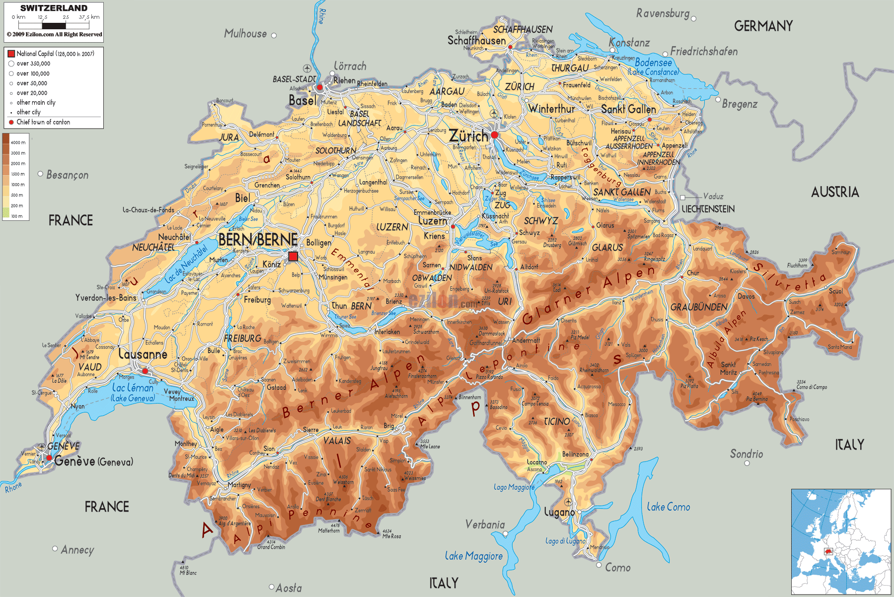 Vị trí địa lý của đất nước Thuỵ Sĩ