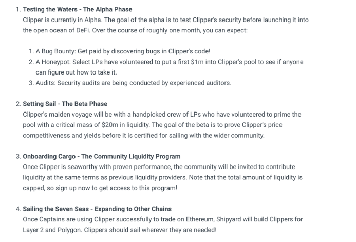Roadmap của dự án Clipper