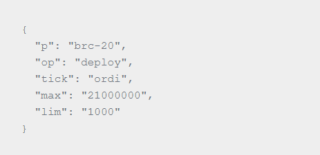 Ví dụ về đoạn mã JSON được gắn vào mỗi Satoshi
