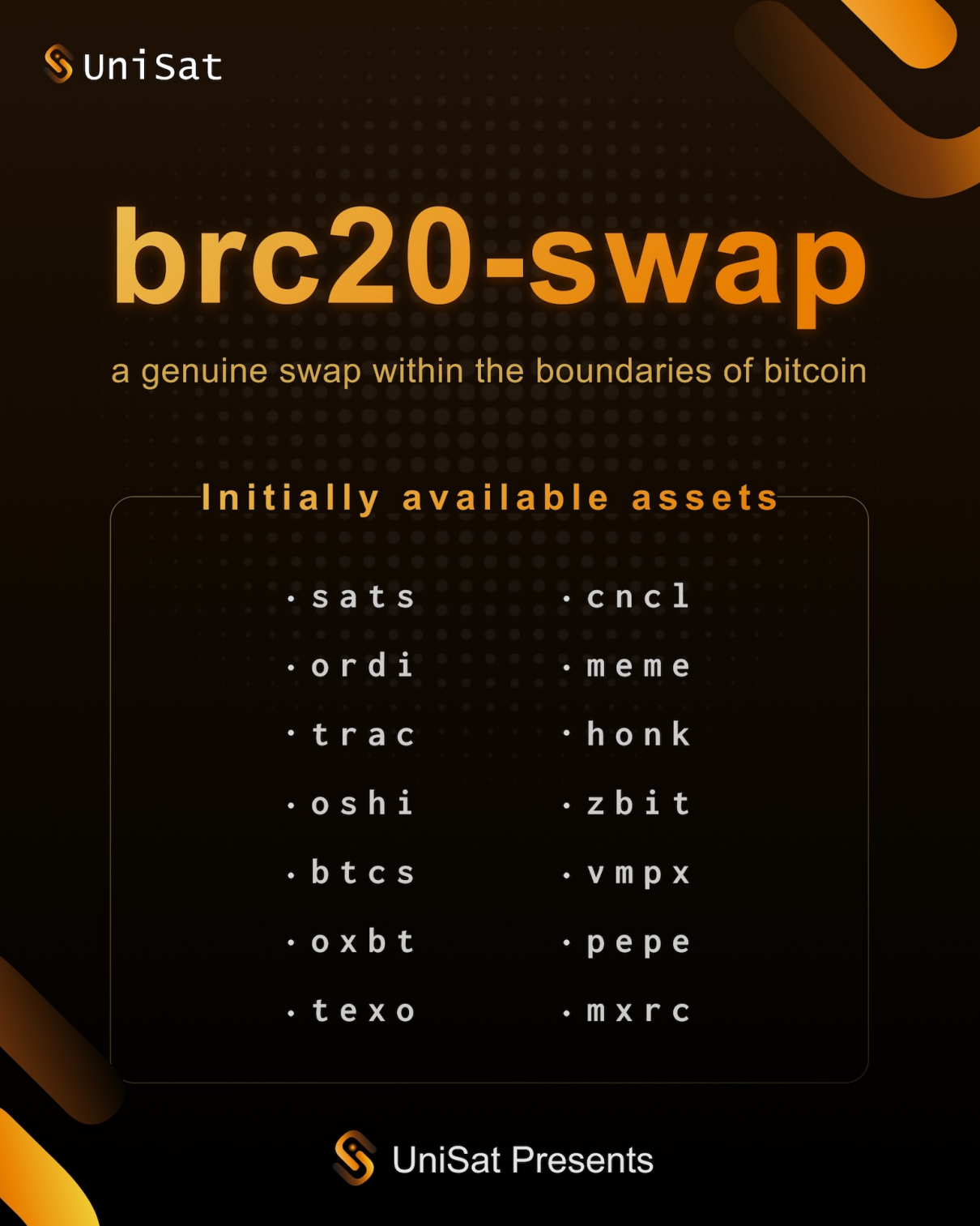 Unisat công bố 14 token brc 20 ban đầu được hỗ trợ bởi brc20-swap