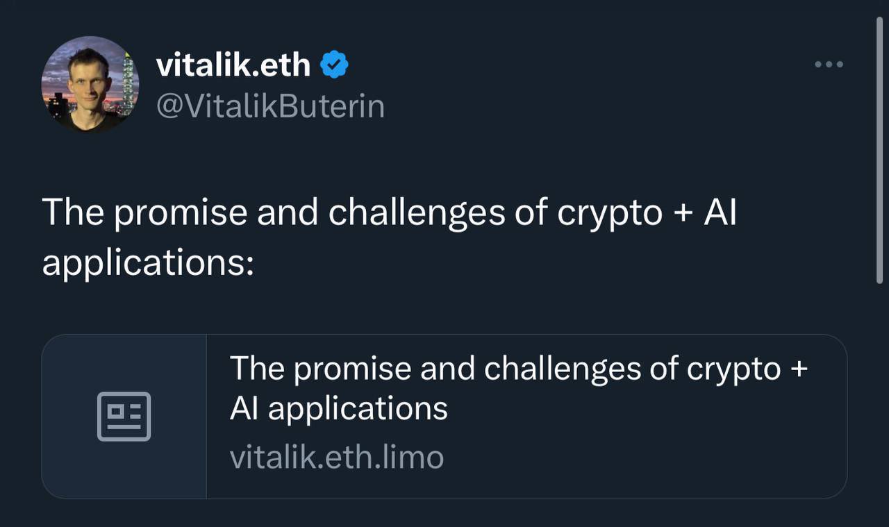 Vitalik cũng đã viết một bài viết nói về AI x Crypto